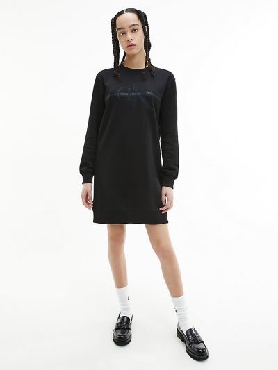 Calvin Klein Ruhák HU774238 | Calvin Klein Monogram Logo Sweatshirt Női Ruha Fekete